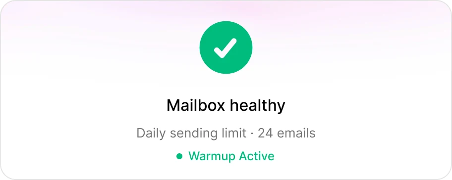 Mailbox healthy. Daily sending limit 24 emails. Warmup active.